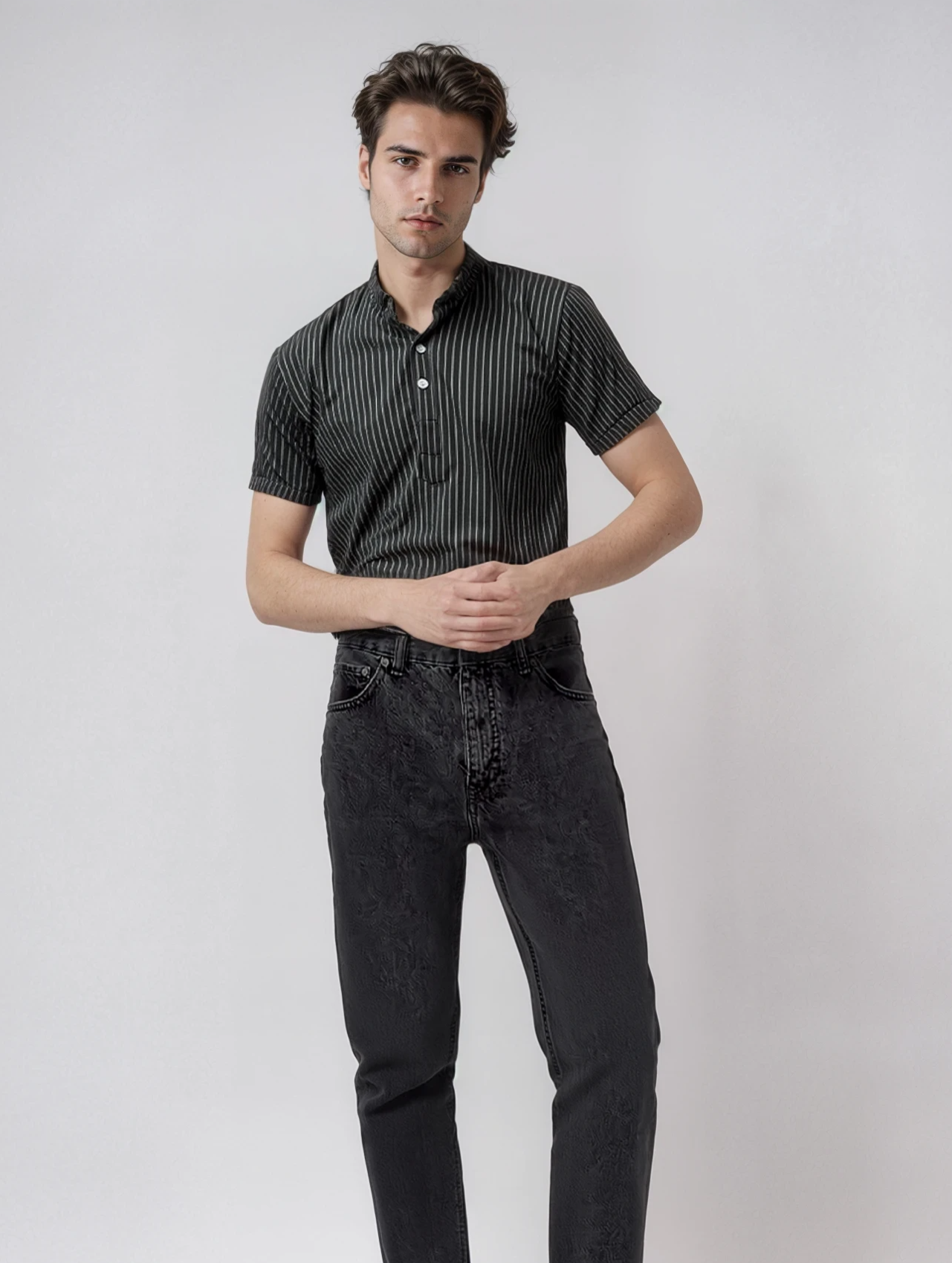 Men's Polo Shirt with Collar, Short Sleeves and Striped Design for Summer Wear