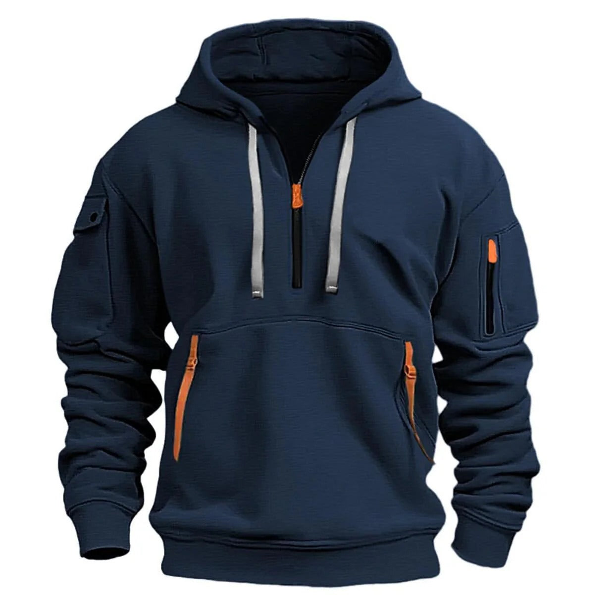 Men's Zip Hoodie with Stand Collar, Chest Pocket and Relaxed Fit