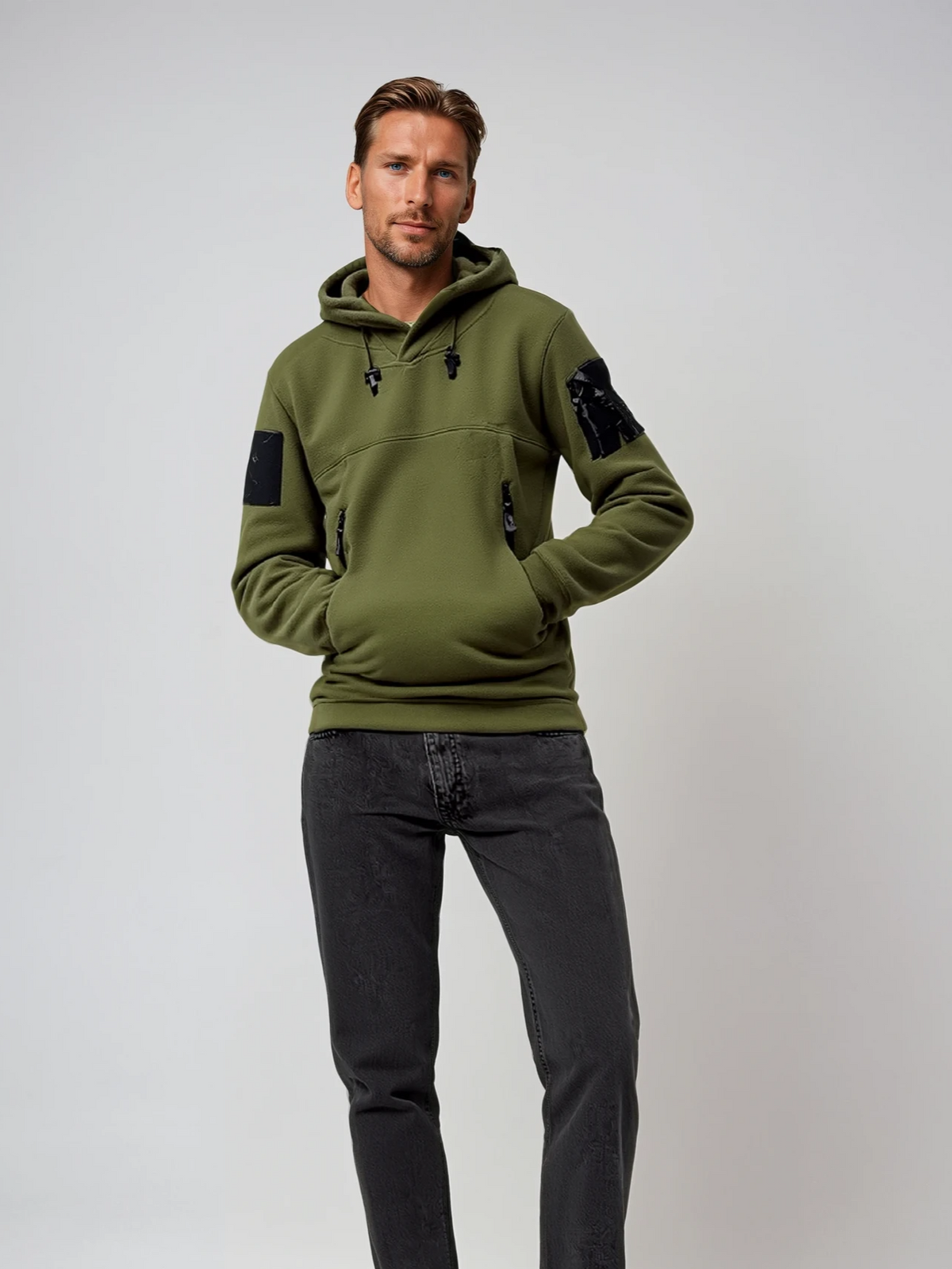 Men's Tactical Zip Hoodie with Multiple Pockets for Outdoor Use