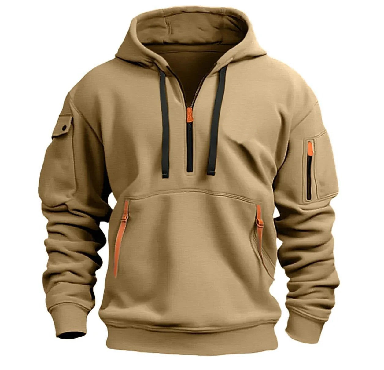 Men's Zip Hoodie with Stand Collar, Chest Pocket and Relaxed Fit