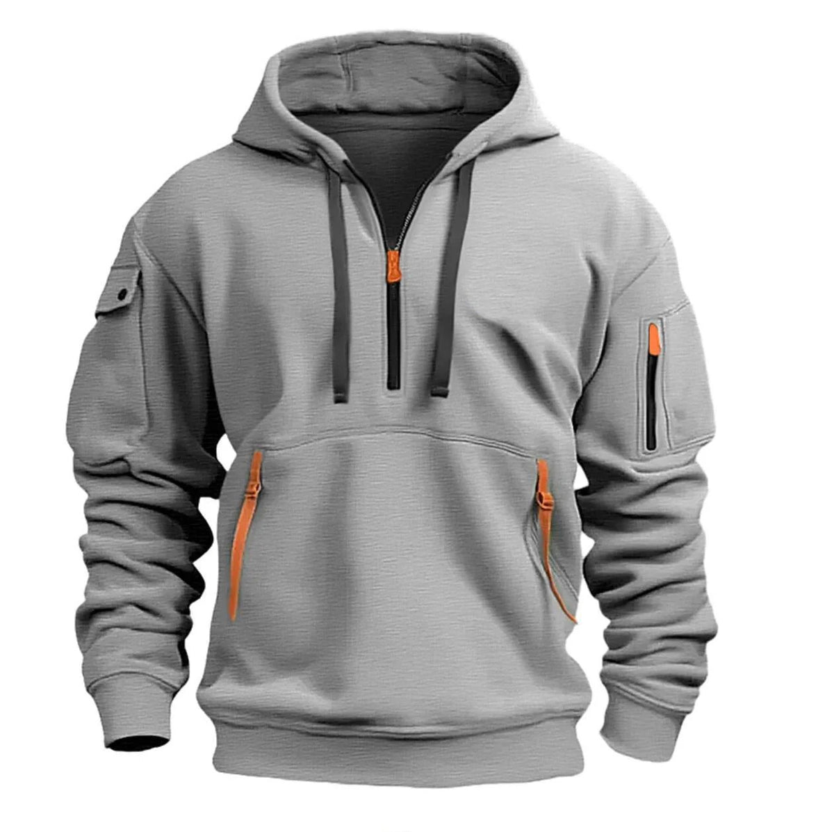 Men's Zip Hoodie with Stand Collar, Chest Pocket and Relaxed Fit