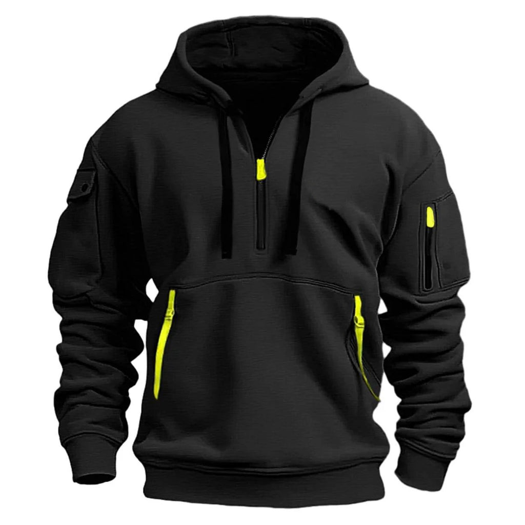 Men's Zip Hoodie with Stand Collar, Chest Pocket and Relaxed Fit
